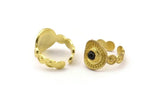 Brass Royal Ring, 2 Raw Brass Royal Rings With 1 Stone Settings - Pad Size 4mm N2118