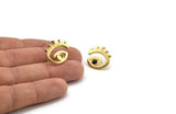 Brass Eye Earring, 4 Raw Brass Eye Stud Earrings (20x18mm) N2140