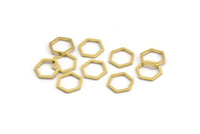 Brass Hexagon Charm, 24 Raw Brass Hexagon Rings, Connectors (11x10x1mm) A4139