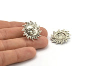 Silver Sun Earring, 2 Antique Silver Plated Brass Sun Stud Earrings, Findings (26x26mm) N2137 H1565