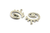 Gümüş Göz Tılsımı, 1 Halka ve 4 mm Pedli 2 Antik Gümüş Kaplamalı Pirinç Göz Şeklinde Tılsım, Kolye Uçları, Bulgular (22x19x1,4 mm) N2147 H1566