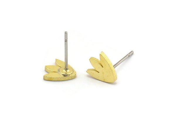 Brass Flower Earring, 12 Raw Brass Tulip Flower Shaped Stud Earrings (8x7x1mm) A3933
