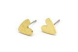 Brass Heart Earring, 10 Raw Brass Tiny Heart Shaped Stud Earrings (8x8x1mm) A3935