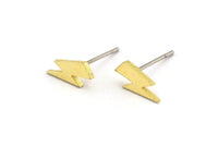 Pirinç Küpe, 12 Ham Pirinç Şimşek Çivi Küpe (9x5x1mm) A3937