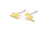 Pirinç Küpe, 12 Ham Pirinç Şimşek Çivi Küpe (9x5x1mm) A3937