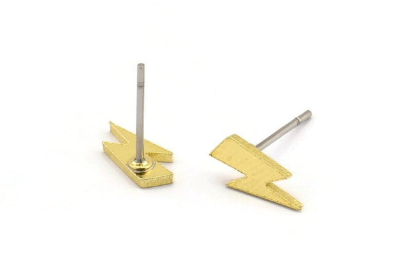 Pirinç Küpe, 12 Ham Pirinç Şimşek Çivi Küpe (9x5x1mm) A3937