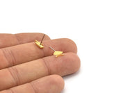Pirinç Küpe, 12 Ham Pirinç Şimşek Çivi Küpe (9x5x1mm) A3937