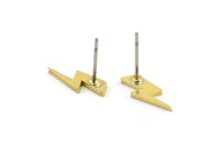 Brass Earring, 12 Raw Brass Lightning Bolt Stud Earrings (12x5x1mm) A3919
