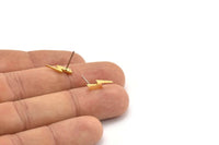 Brass Earring, 12 Raw Brass Lightning Bolt Stud Earrings (12x5x1mm) A3919