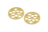 Brass Flower Charm, 12 Raw Brass Round Shaped Flower Charms With 6 Holes, Charm Pendants (20x0.80mm) A4151