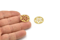Brass Flower Charm, 12 Raw Brass Round Shaped Flower Charms With 6 Holes, Charm Pendants (20x0.80mm) A4151