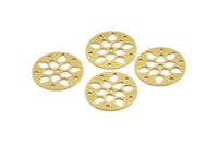 Brass Flower Charm, 12 Raw Brass Round Shaped Flower Charms With 6 Holes, Charm Pendants (20x0.80mm) A4151
