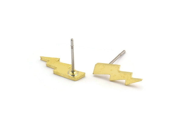 Pirinç Küpe, 12 Ham Pirinç Şimşek Çivi Küpe (13x5x1mm) A3927