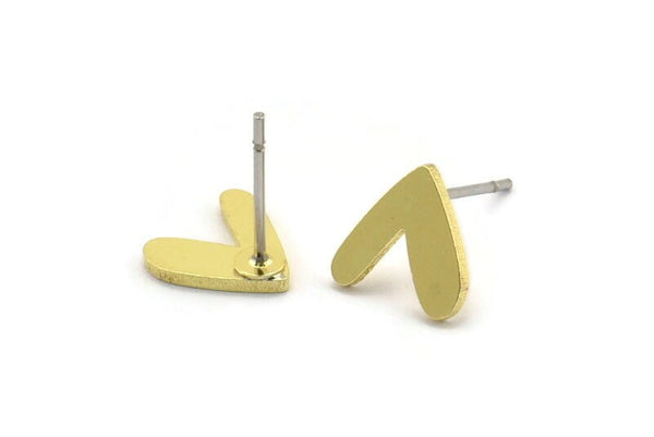 Brass Heart Earring, 12 Raw Brass Heart Shaped Stud Earrings (9x9x1mm) A3283