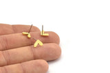 Brass Heart Earring, 12 Raw Brass Heart Shaped Stud Earrings (7x9x1mm) A3930