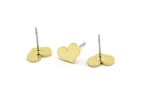 Brass Heart Earring, 12 Raw Brass Heart Shaped Stud Earrings (7x10x1mm) A3855
