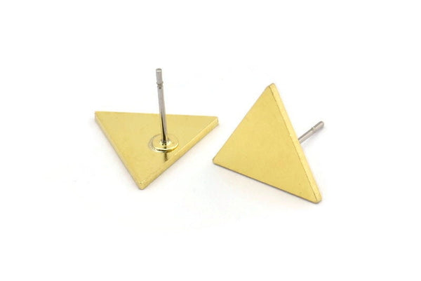 Brass Triangle Earring, 8 Raw Brass Triangle Stud Earrings (13x1mm) A3931