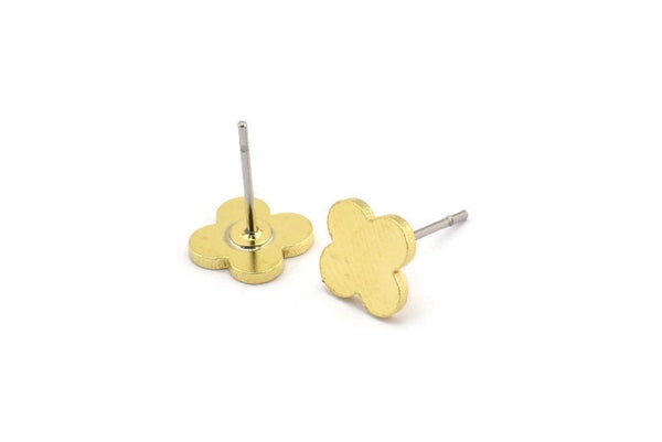 Brass Flower Earring, 10 Raw Brass Flower Stud Earrings (8x1mm) A3942