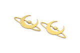 Brass Moon Charm, 24 Raw Brass Crescent Moon And Star Shaped Charms, Findings (13x25x0.60mm) A3973