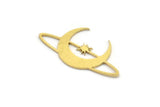 Brass Moon Charm, 24 Raw Brass Crescent Moon And Star Shaped Charms, Findings (13x25x0.60mm) A3973