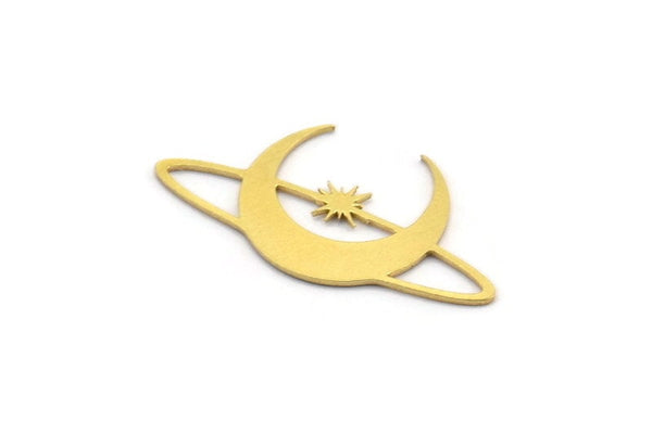 Brass Moon Charm, 24 Raw Brass Crescent Moon And Star Shaped Charms, Findings (15x30x0.60mm) A3974