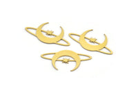 Brass Moon Charm, 24 Raw Brass Crescent Moon And Star Shaped Charms, Findings (15x30x0.60mm) A3974