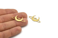 Brass Moon Charm, 24 Raw Brass Crescent Moon And Star Shaped Charms, Findings (15x30x0.60mm) A3974