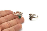 Silver Flower Ring, 2 Antique Silver Plated Brass Lotus Flower Rings - Pad Size 8x6mm N2104 H1417