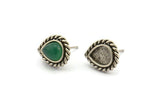 Gümüş Damla Küpe, 4 Antik Gümüş Kaplama Pirinç Damla Küpe Çivisi - Ped Boyutu 6x8mm (11x13mm) N2079 H1428