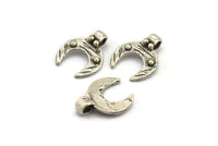 Silver Moon Charm, 4 Antique Silver Plated Brass Crescent Moon Charms With 1 Loop, Pendants, Earring Findings (18x15x1.2mm) N2128