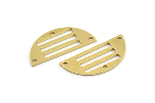 Semi Circle Charm, 10 Raw Brass Half Moon Charms With 3 Holes (28x13x1mm) A4166
