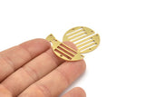 Semi Circle Charm, 10 Raw Brass Half Moon Charms With 3 Holes (28x13x1mm) A4166