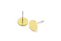 Brass Round Earring, 10 Raw Brass Round Stud Earrings (8x1mm) A4133 A4162