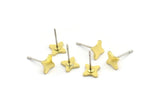 Brass Flower Earring, 12 Raw Brass Flower Stud Earrings (6x1mm) A4159