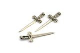 Antique Silver Knight&#39;s Sword Pendant, 6 Antique Silver Plated Sword Charms (44x17mm) N0404 H0210