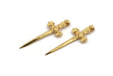 Gold Sword Charm, 2 Gold Plated Knight&#39;s Sword Charms With 1 Hole (44x17mm) N0404 H0998