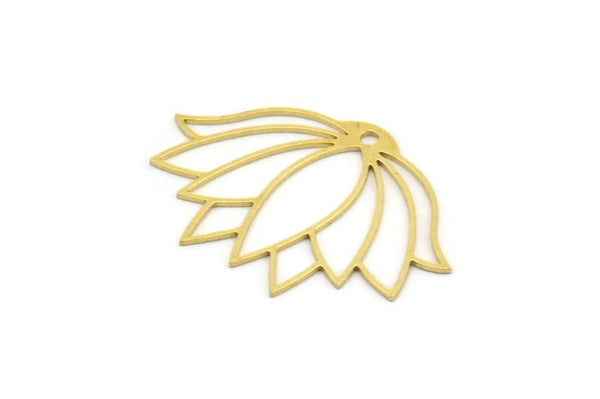 Brass Flower Charm, 10 Raw Brass Lotus Flower Charms With 1 Hole, Findings (34x23x0.60mm) A3959