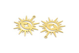 Brass Sun Charm, 10 Raw Brass Crescent Moon And Star Patterned Sun Shape Charms With 1 Loop, Charm Pendants (30x28x0.60mm) A3991