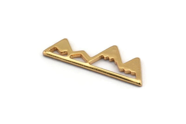 Gold Mountain Connectors, 12 Gold Plated Brass Mountain Shaped Pendants Without Hole, (22x7x1mm) D0827