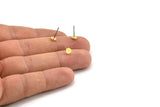 Brass Round Earring, 12 Raw Brass Tiny Round Shaped Stud Earrings (5x1mm) A4183