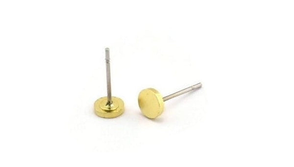 Brass Round Earring, 12 Raw Brass Tiny Round Shaped Stud Earrings (5x1mm) A4183