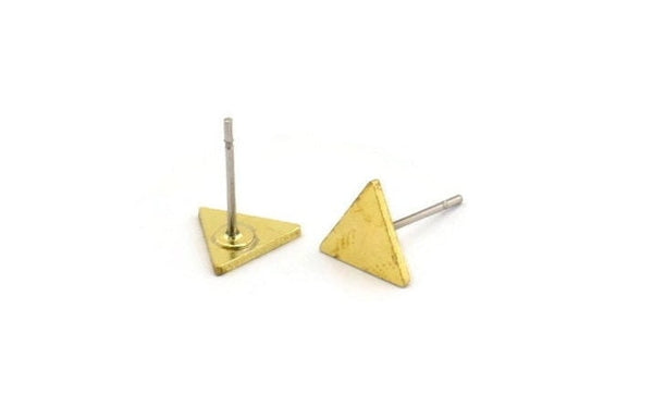 Brass Triangle Earring, 12 Raw Brass Tiny Triangle Shaped Stud Earrings (7x0.80mm) A4184