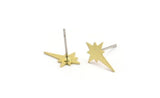 Brass North Star Earring, 12 Raw Brass Pole Star Shaped Stud Earrings (13x9x0.60mm) A4173