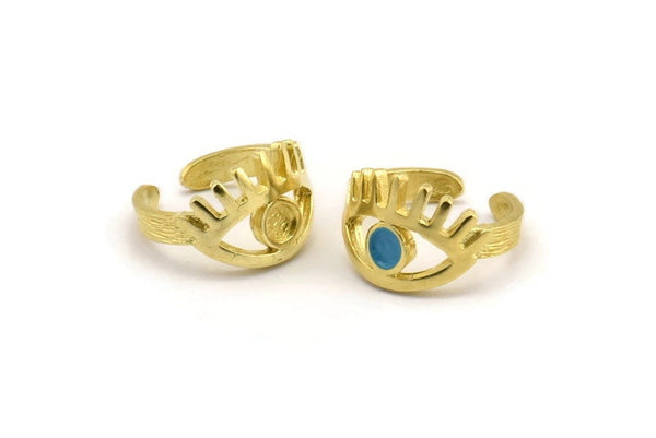 Brass Eye Ring, 2 Raw Brass Eye Ring With 1 Stone Settings - Pad Size 4mm N2155