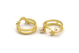 Brass Moon Ring, 2 Raw Brass Crescent Moon And Star Shaped Rings With Pad For 5.5mm Pearl N2157