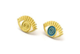 Brass Eye Earring, 4 Raw Brass Eye Shaped Stud Earrings (13x21x2mm) N2152