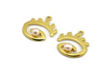 Brass Eye Charm, 4 Raw Brass Eye Shaped Charms With 1 Loop, Pad For 5.5mm Pearl, Pendants, Earring Findings (22x20mm) N2150