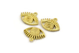 Brass Eye Charm, 4 Raw Brass Eye Shaped Charms With 1 Loop, Pendants, Earring Findings (13x17x2mm) N2153