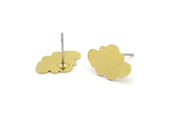 Earring Studs, 10 Raw Brass - Cloud Shaped Stud Earrings - Brass Earrings - Earrings (10x14x0.60mm) A3996