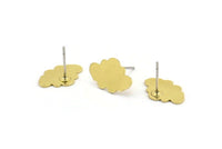 Earring Studs, 10 Raw Brass - Cloud Shaped Stud Earrings - Brass Earrings - Earrings (10x14x0.60mm) A3996